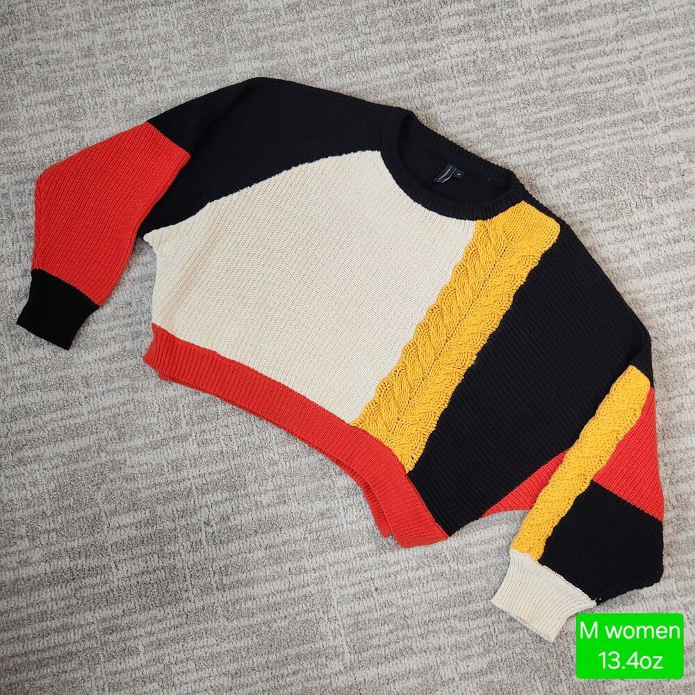Moon & Madison women's fall color block slouchy cropped sweater size M